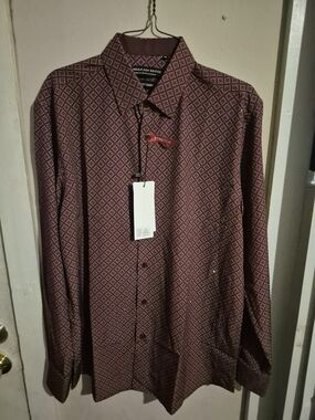 American Breed Stretch Burgundy Diamond-Print Smart Dress Shirt